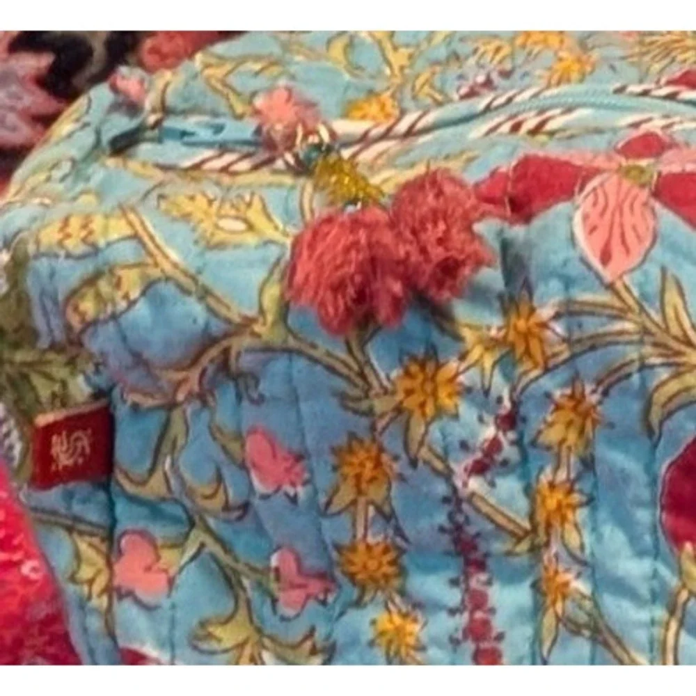 Anokhi Block Print Bag Quilted Cosmetic Large Toiletries Boho Cottage Travel